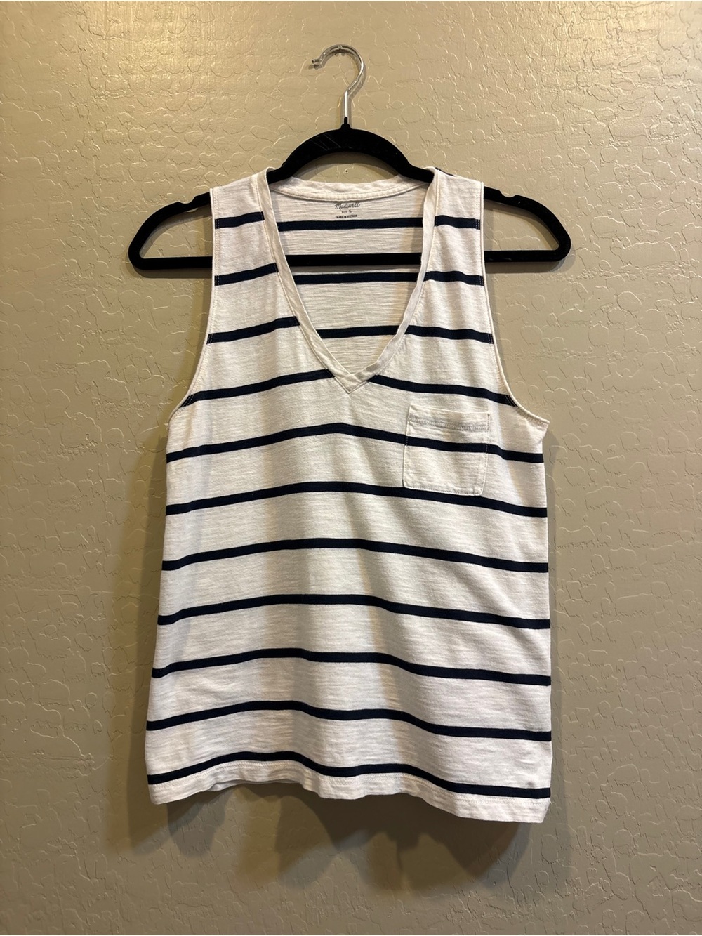 Madewell White and Navy Striped V-Neck Tank